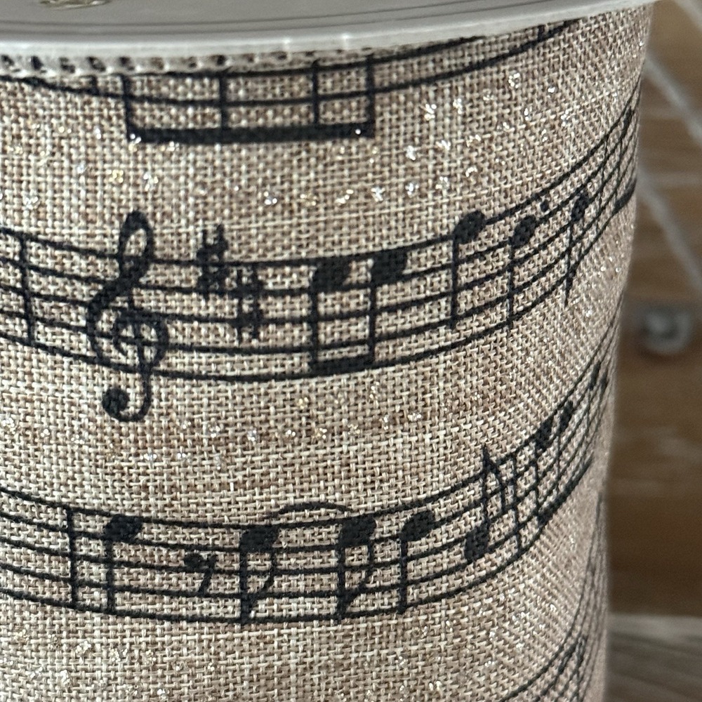 D. Stevens 4" Wired Ribbon Musical Notes Natural/Black Gold Metallic Christmas - Picture 4 of 10